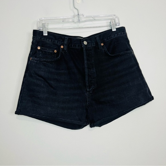 Agolde Black Dee high rise rolled hem shorts Dark Denim Jean Shorts size 31 - Picture 2 of 6